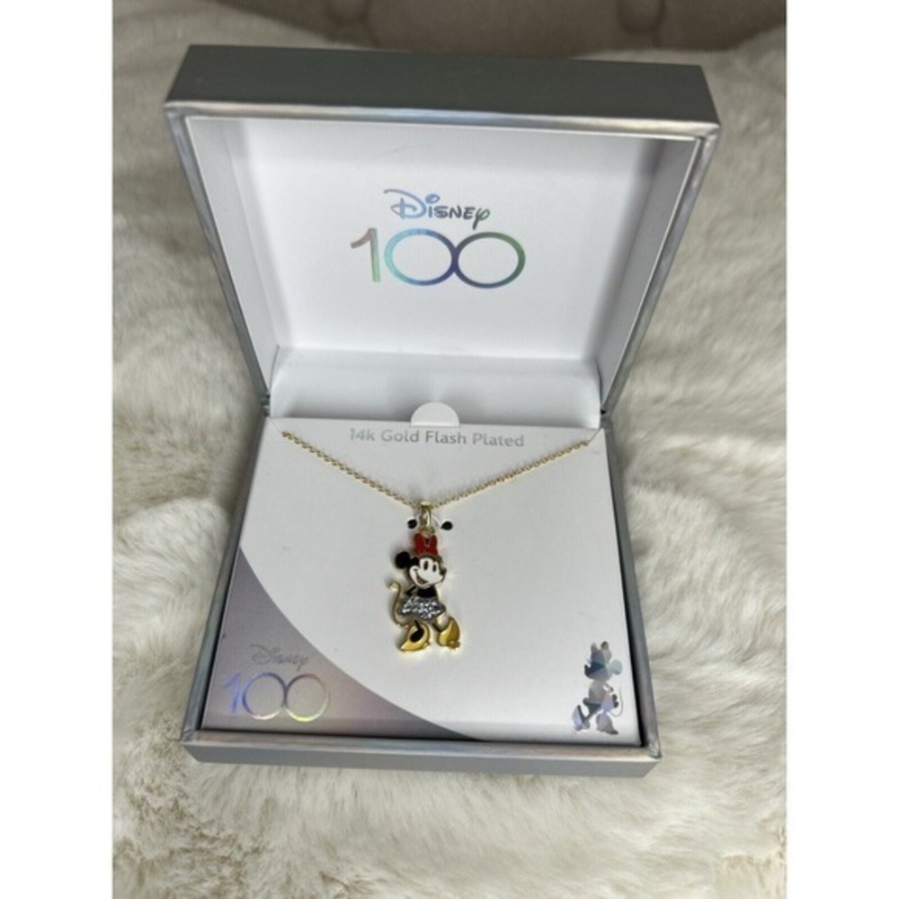 NIB Disney 100 Minnie Mouse 14kt Gold Flash Plated Necklace